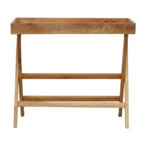 Solid Mango Wood Oak Finished Foldable Butler Tray