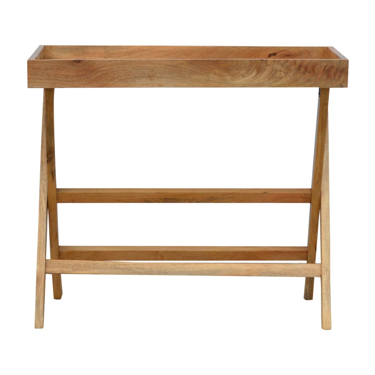 Solid Mango Wood Oak Finished Foldable Butler Tray