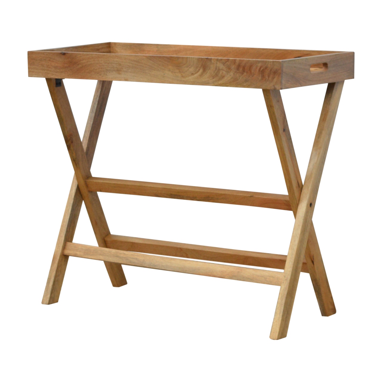 Solid Mango Wood Oak Finished Foldable Butler Tray - Image 3
