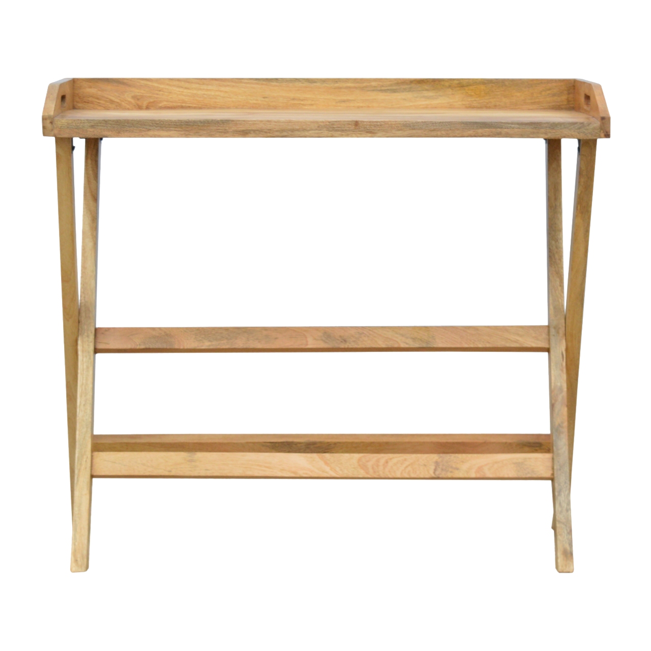 Solid Mango Wood Oak Finished Butler Tray Style Writing Desk