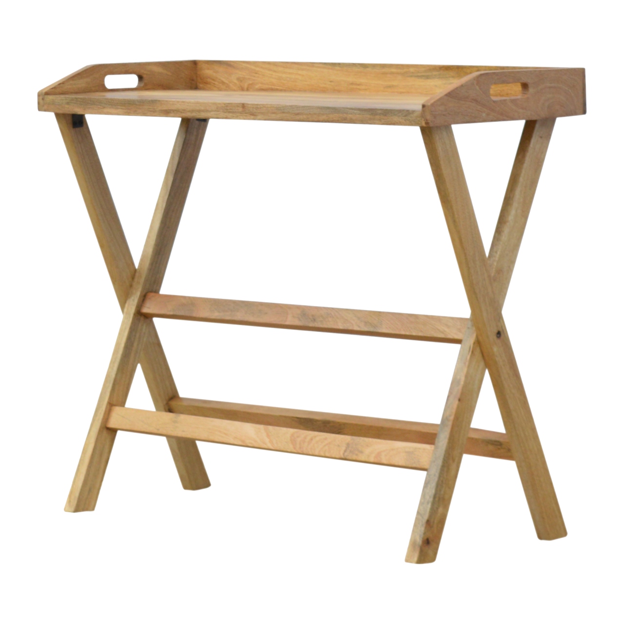 Solid Mango Wood Oak Finished Butler Tray Style Writing Desk - Image 2