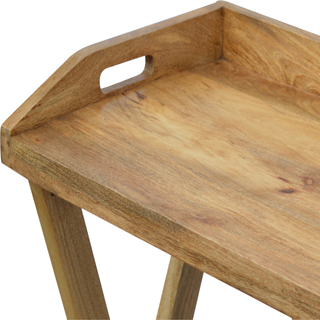 Solid Mango Wood Oak Finished Butler Tray Style Writing Desk - Image 4