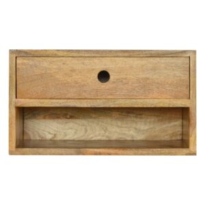 Solid Mango Wood Oak Finished 1 Drawer 1 Slot Wall Mounted Bedside
