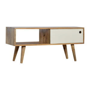 Solid Mango Wood Media Unit with White Painted Sliding Door