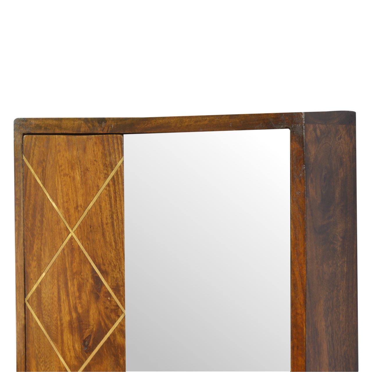 Solid Mango Wood Solid Chestnut & Brass Inlay Finished with Mirrored Door Cabinet - Image 4
