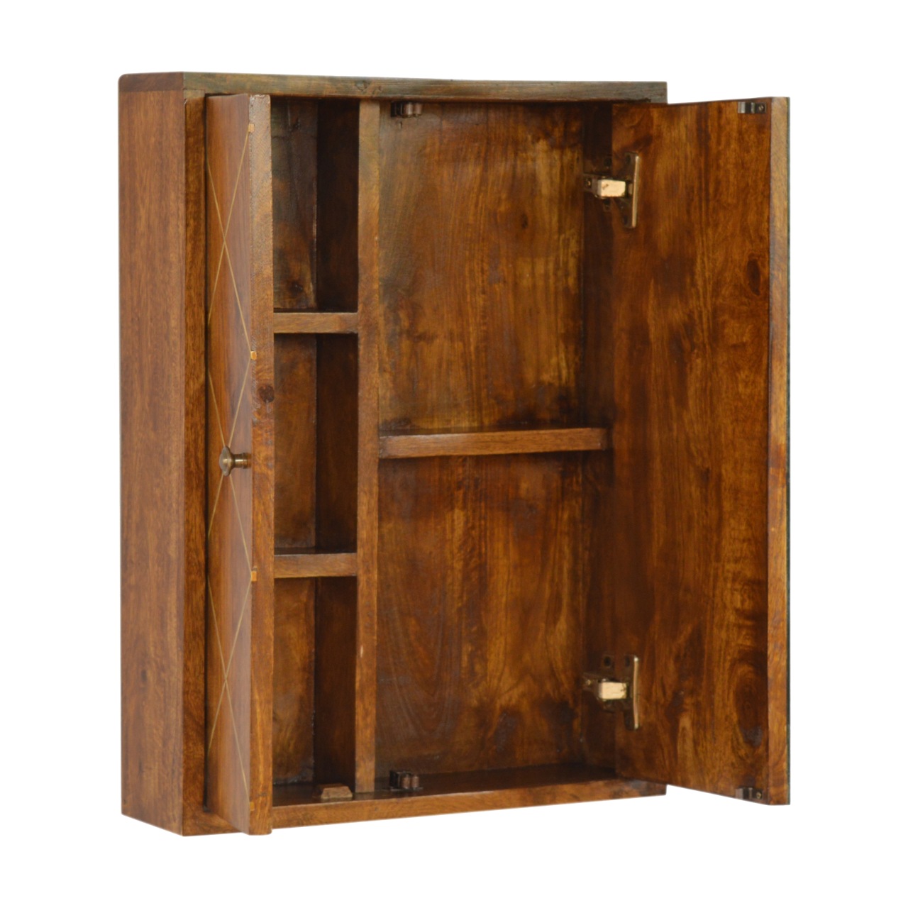 Solid Mango Wood Solid Chestnut & Brass Inlay Finished with Mirrored Door Cabinet - Image 6