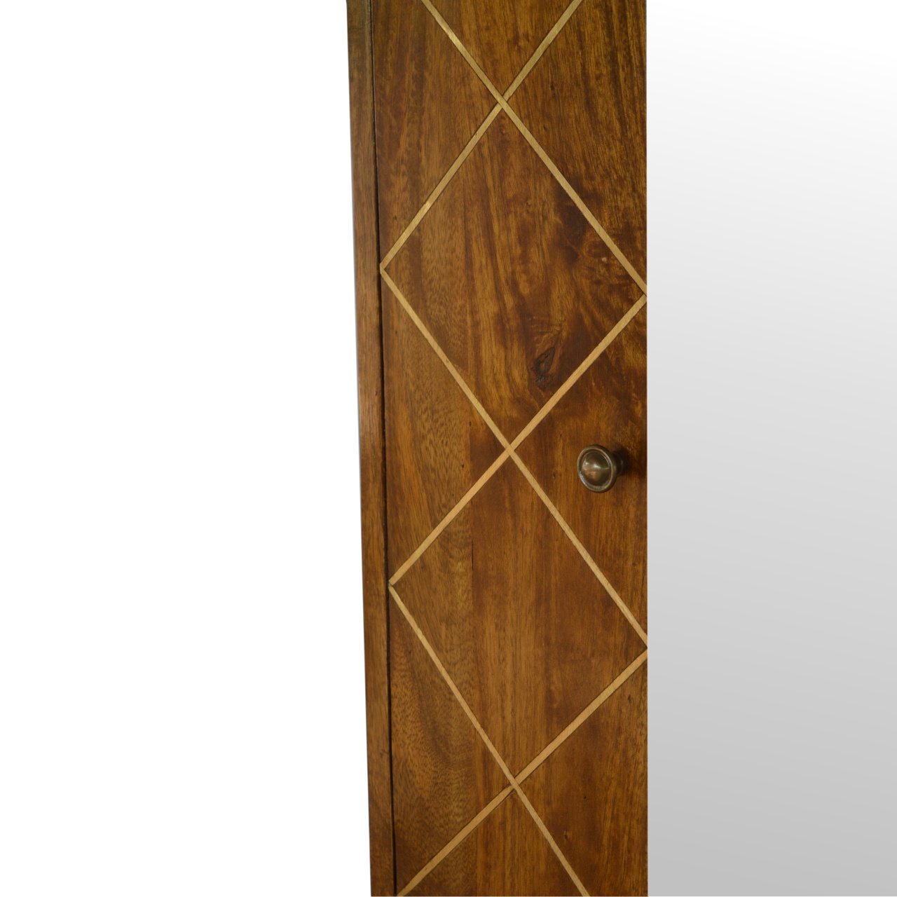 Solid Mango Wood Solid Chestnut & Brass Inlay Finished with Mirrored Door Cabinet - Image 8