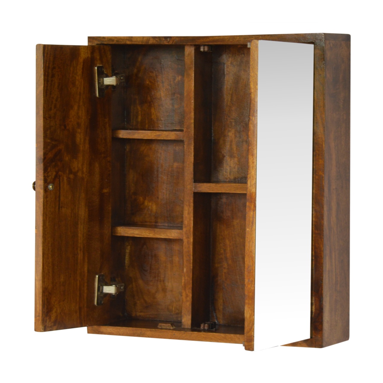Solid Mango Wood Solid Chestnut & Brass Inlay Finished with Mirrored Door Cabinet - Image 7