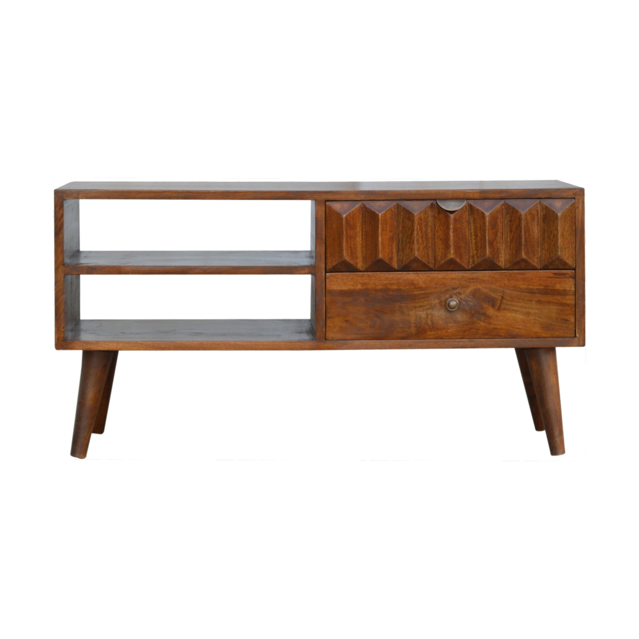 Solid Mango Wood Chestnut Finished 2 Slot 2 Drawer Media Unit