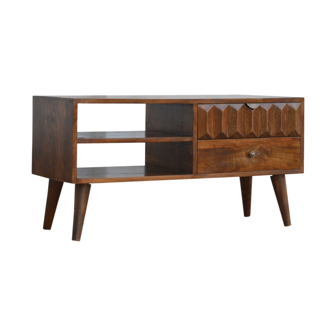 Solid Mango Wood Chestnut Finished 2 Slot 2 Drawer Media Unit - Image 3