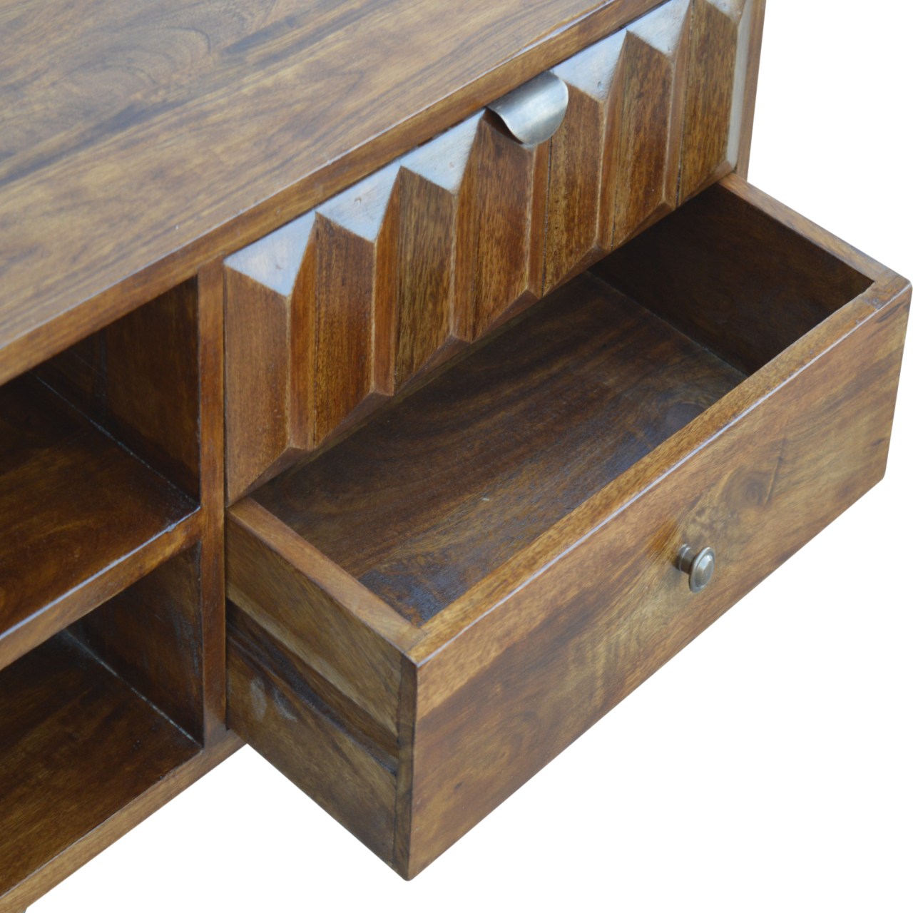 Solid Mango Wood Chestnut Finished 2 Slot 2 Drawer Media Unit - Image 7