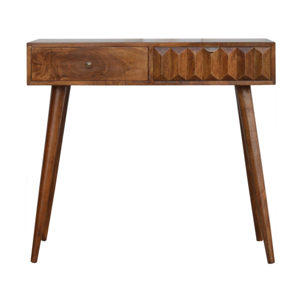 Solid Mango Wood Chestnut Finished 1 Drawer Pyramid Pattern Console Table