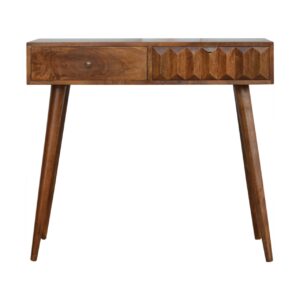 Solid Mango Wood Chestnut Finished 1 Drawer Pyramid Pattern Console Table