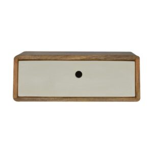 Solid Mango Wood White Hand Painted Wall Mounted 1 Drawer Inclined Bedside