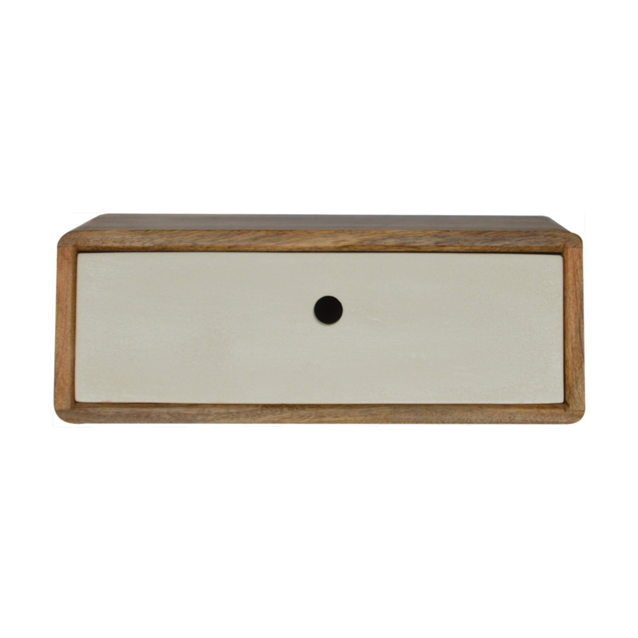 Solid Mango Wood White Hand Painted Wall Mounted 1 Drawer Inclined Bedside