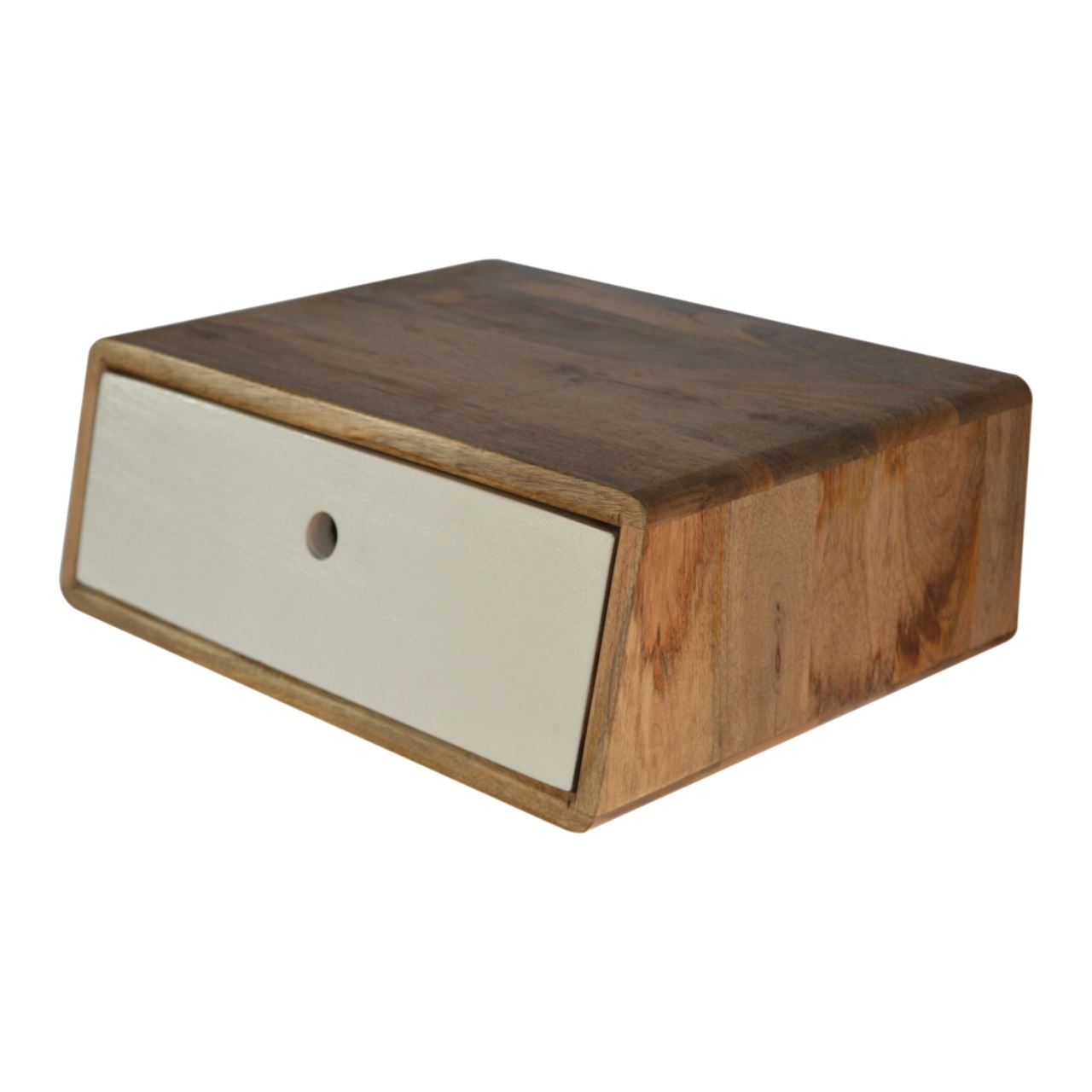 Solid Mango Wood White Hand Painted Wall Mounted 1 Drawer Inclined Bedside - Image 2