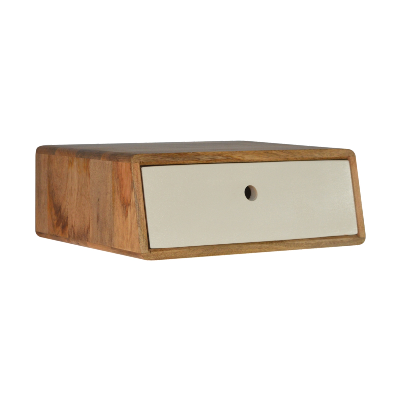 Solid Mango Wood White Hand Painted Wall Mounted 1 Drawer Inclined Bedside - Image 3