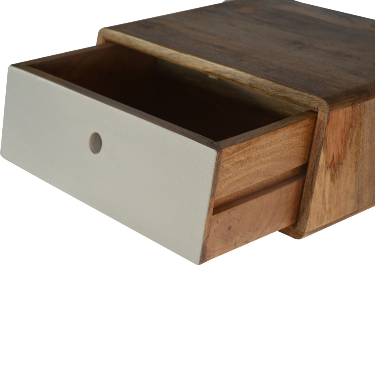 Solid Mango Wood White Hand Painted Wall Mounted 1 Drawer Inclined Bedside - Image 4
