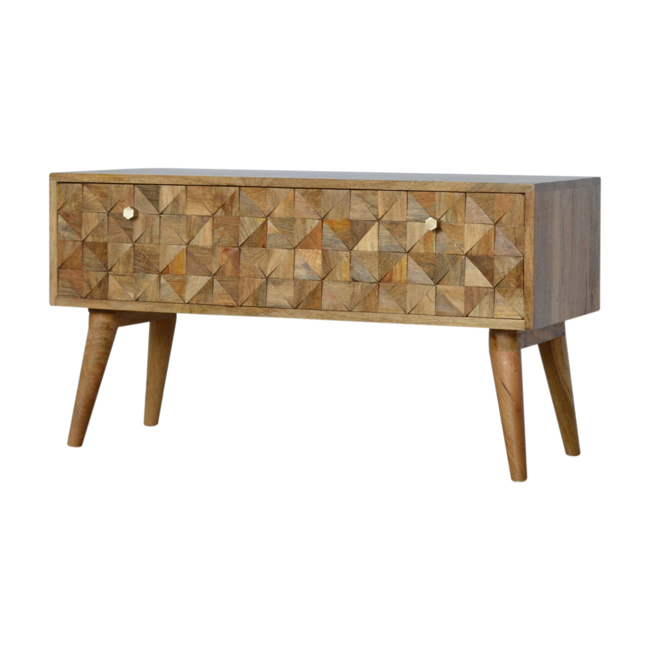 Solid Mango Wood Oak Finished 1 Door Diamond Bench - Image 3