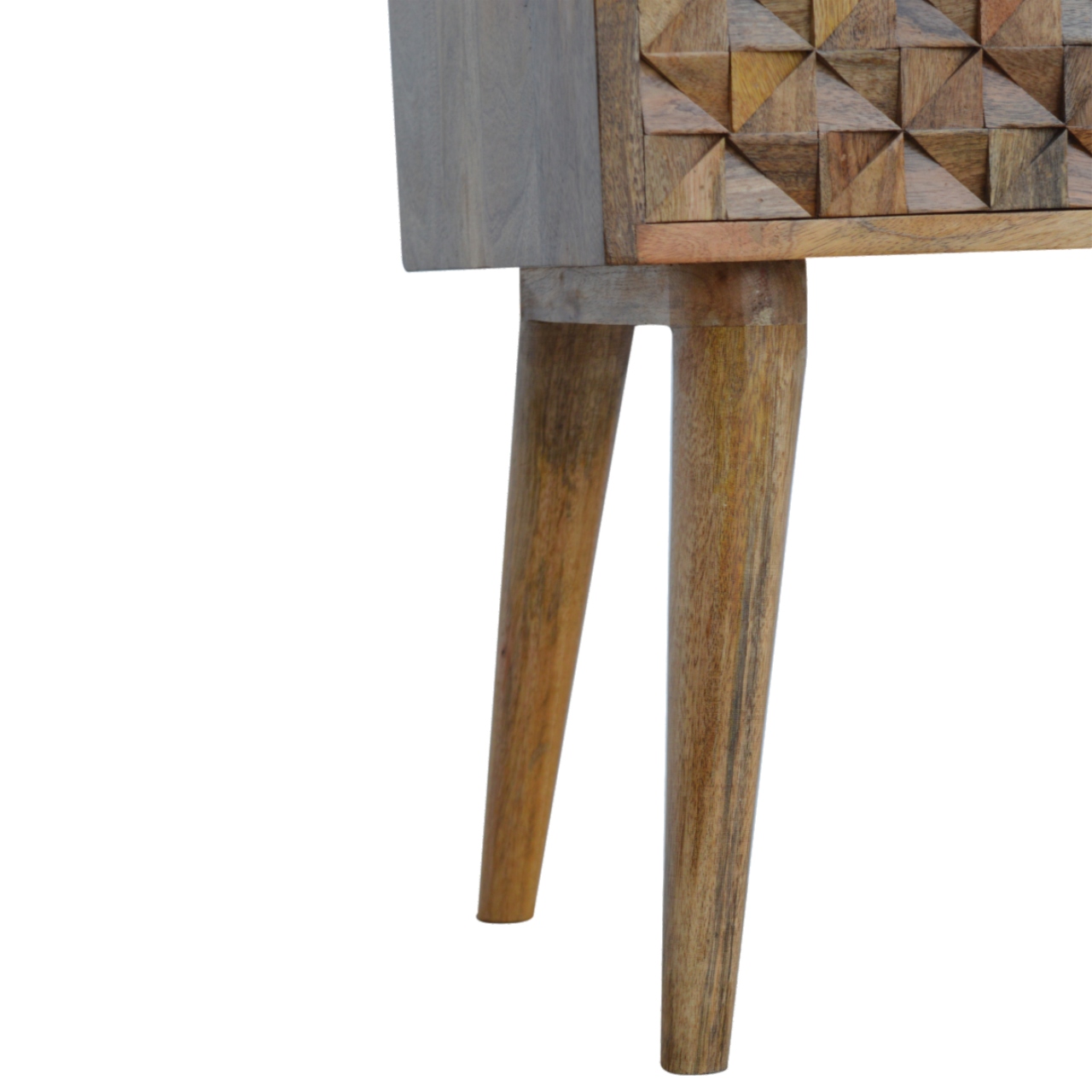 Solid Mango Wood Oak Finished 2 Drawer Diamond Carved Bedside - Image 7