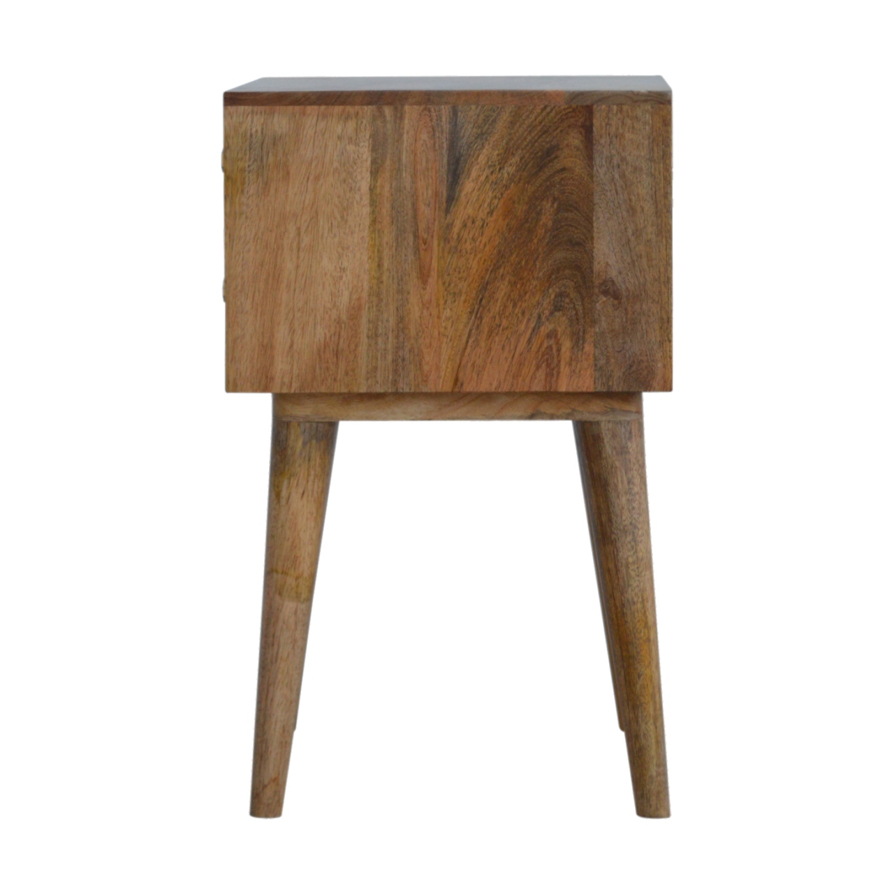 Solid Mango Wood Oak Finished 2 Drawer Diamond Carved Bedside - Image 8