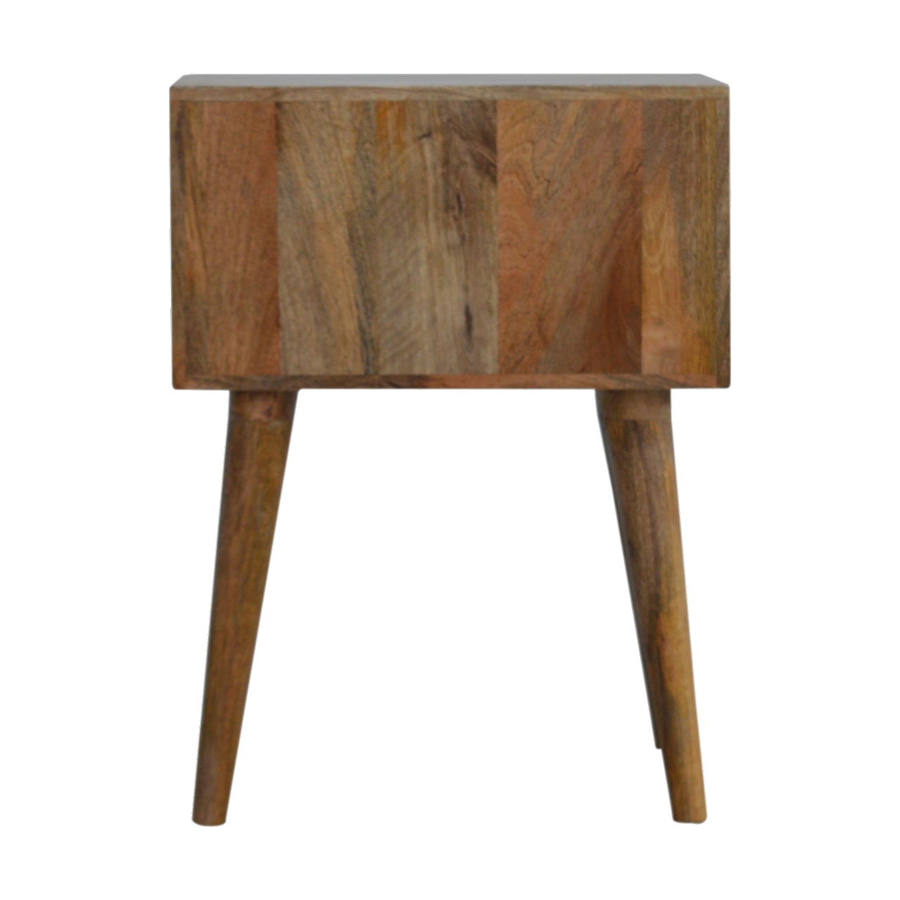 Solid Mango Wood Oak Finished 2 Drawer Diamond Carved Bedside - Image 9