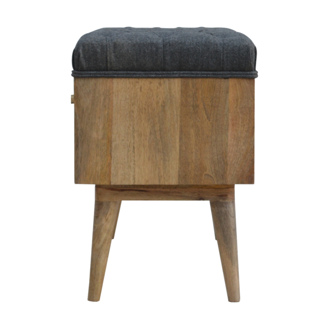 Solid Mango Wood Oak Finished Upholstered in Grey Tweed with Diamond Patterned Bench - Image 8