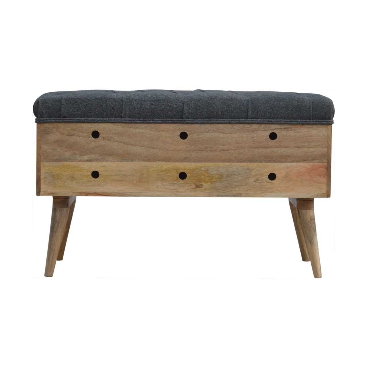 Solid Mango Wood Oak Finished Upholstered in Grey Tweed with Diamond Patterned Bench - Image 9