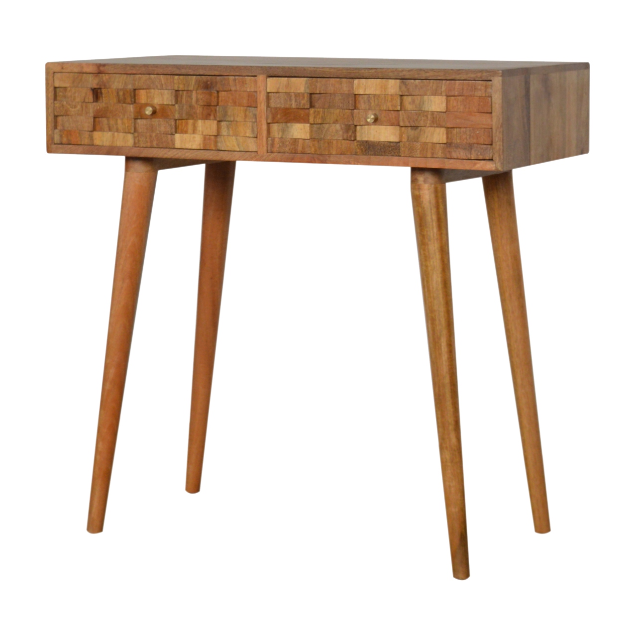 Solid Mango Wood Oak Finished 2 Tile Front Drawer Desk - Image 2