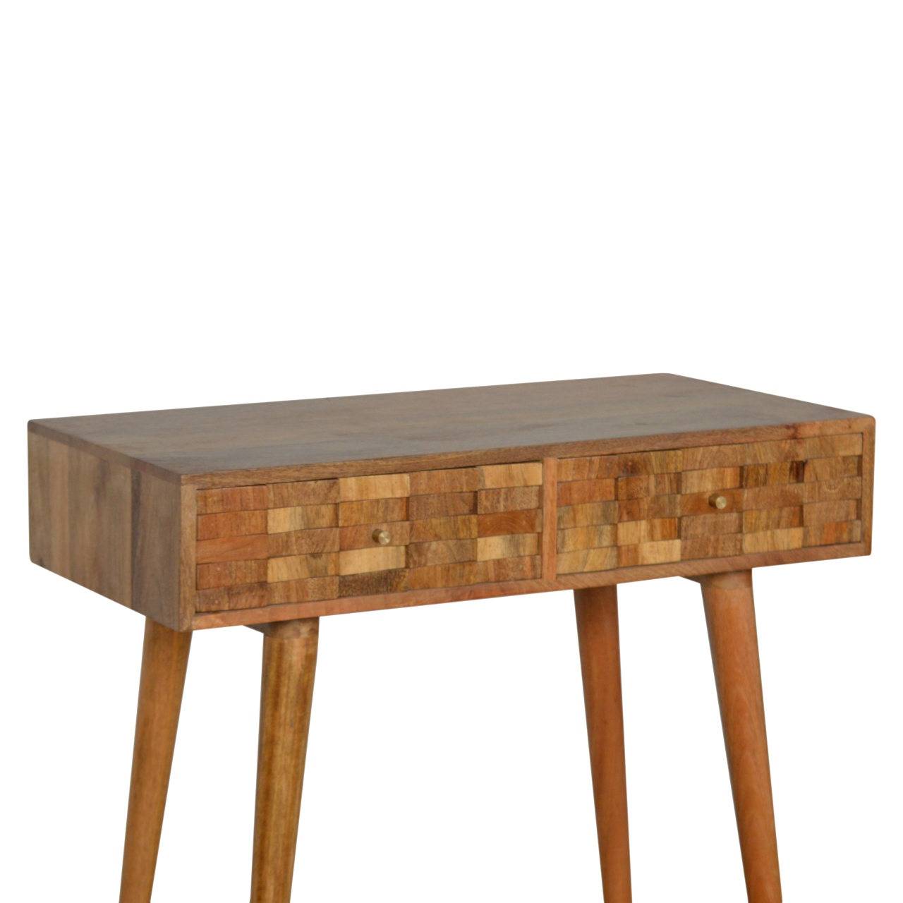 Solid Mango Wood Oak Finished 2 Tile Front Drawer Desk - Image 3