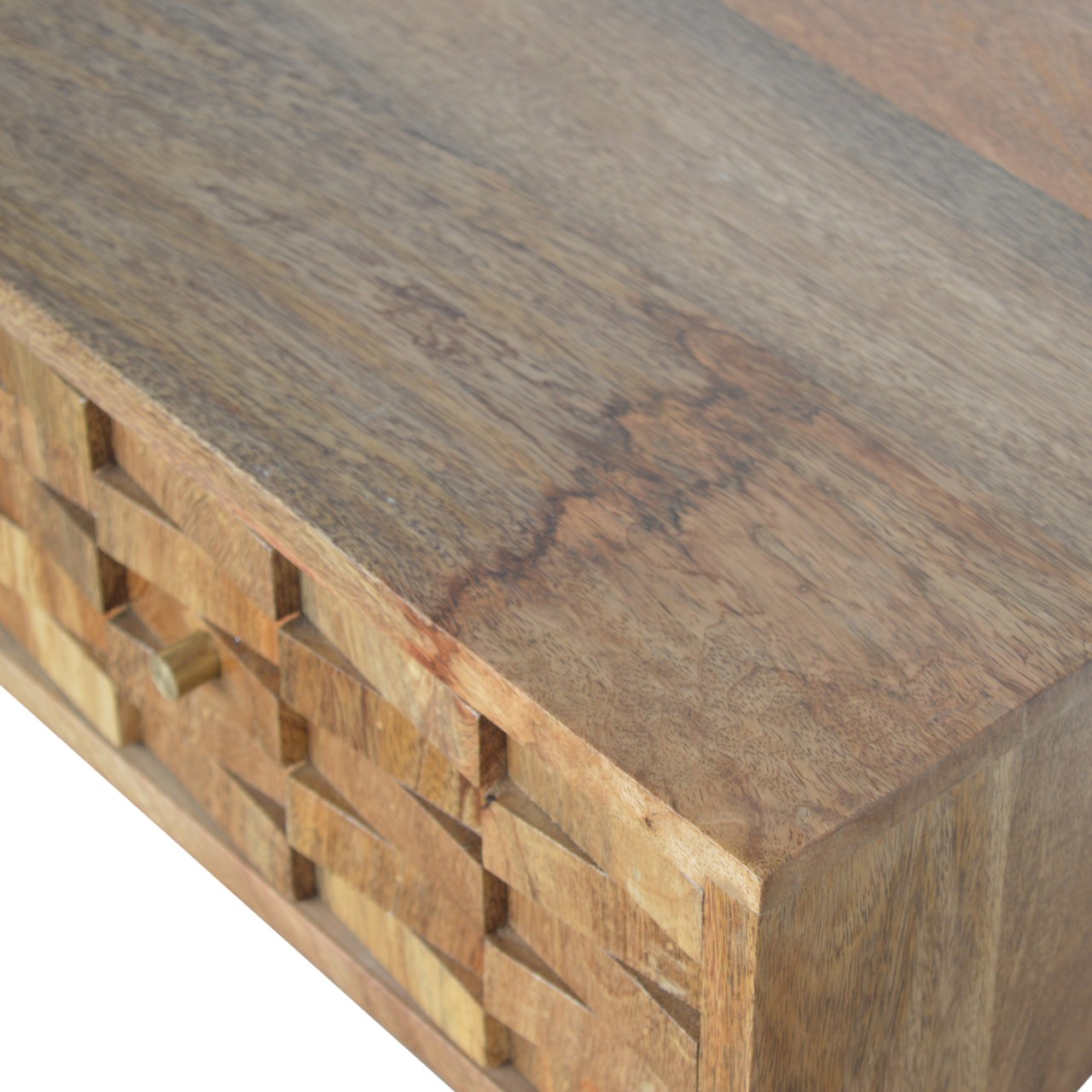 Solid Mango Wood Oak Finished 2 Tile Front Drawer Desk - Image 4