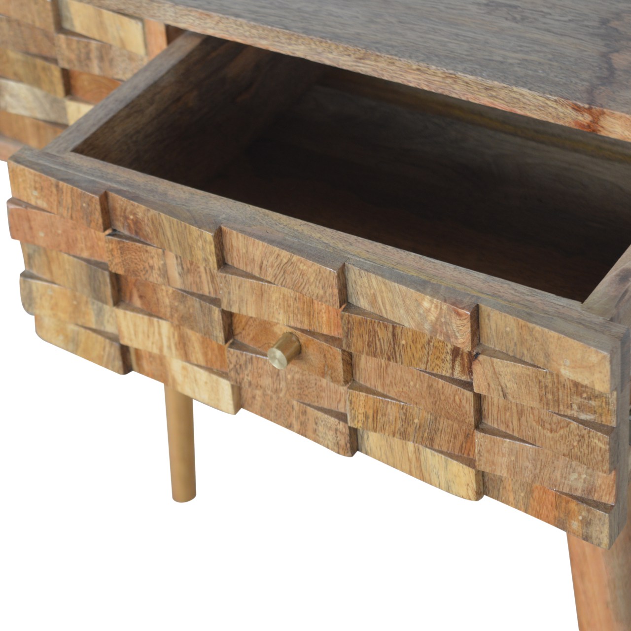 Solid Mango Wood Oak Finished 2 Tile Front Drawer Desk - Image 5