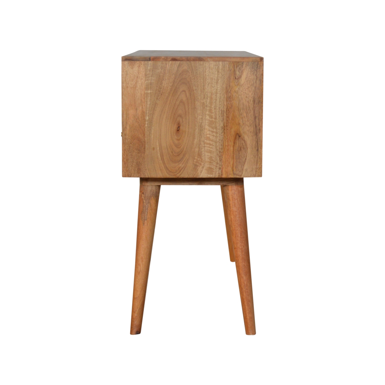 Solid Mango Wood Oak Finished 4 Drawer Sunrise Patterned Console Table - Image 8