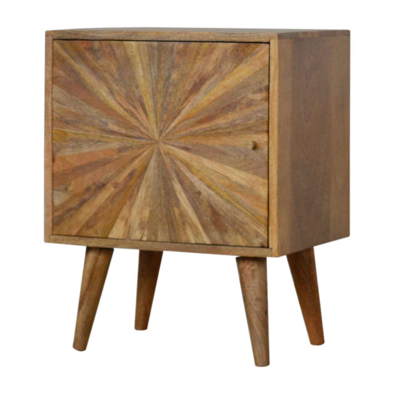 Solid Mango Wood Oak Finished Sunrise 1 Door Bedside - Image 3