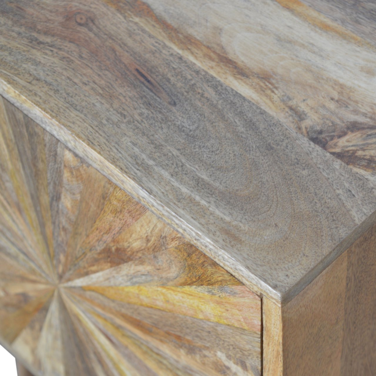 Solid Mango Wood Oak Finished Sunrise 1 Door Bedside - Image 5