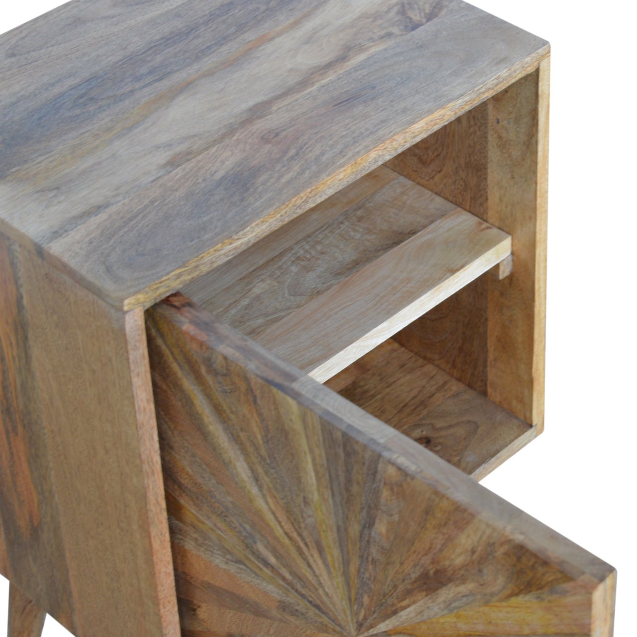 Solid Mango Wood Oak Finished Sunrise 1 Door Bedside - Image 6