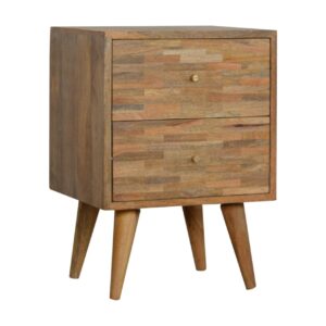 Solid Mango Wood Oak Fisnished 2 Drawer Mixed Tones Bedside