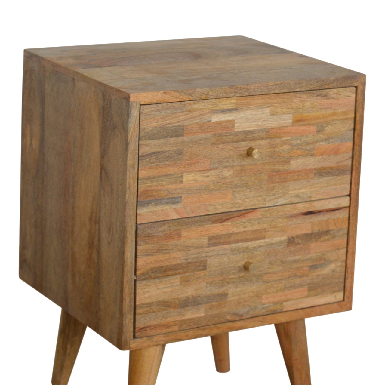 Solid Mango Wood Oak Fisnished 2 Drawer Mixed Tones Bedside - Image 3