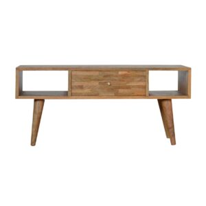 Solid Mango Wood Oak Finished 1 Drawer Mixed Tones Coffee Table