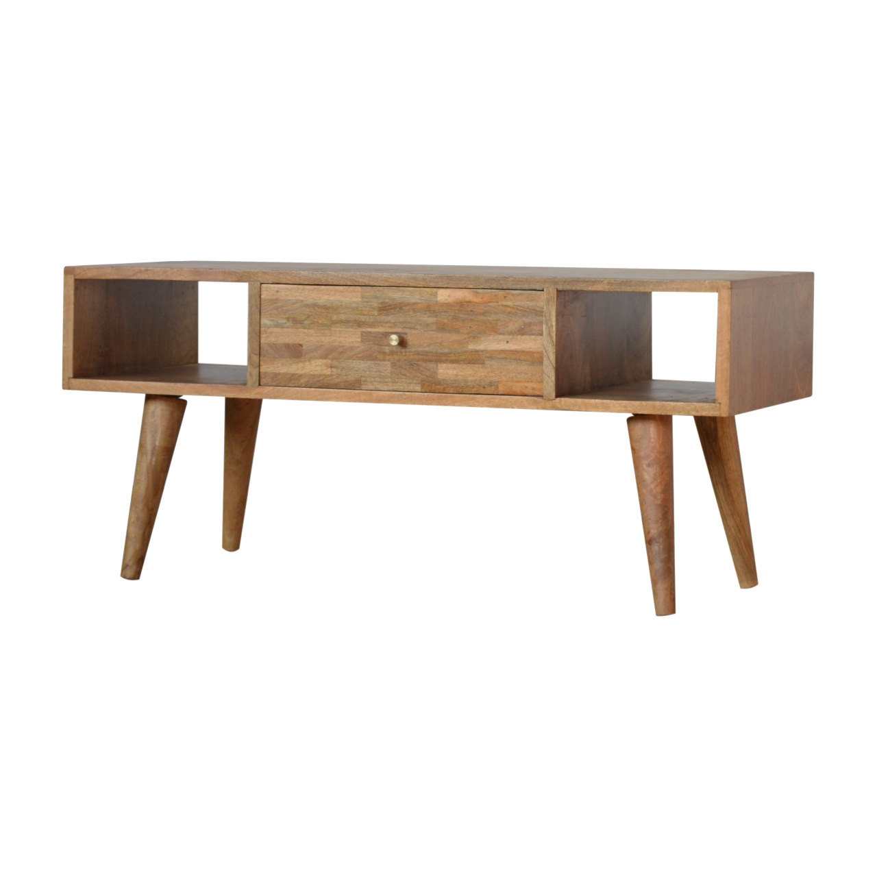 Solid Mango Wood Oak Finished 1 Drawer Mixed Tones Coffee Table - Image 2