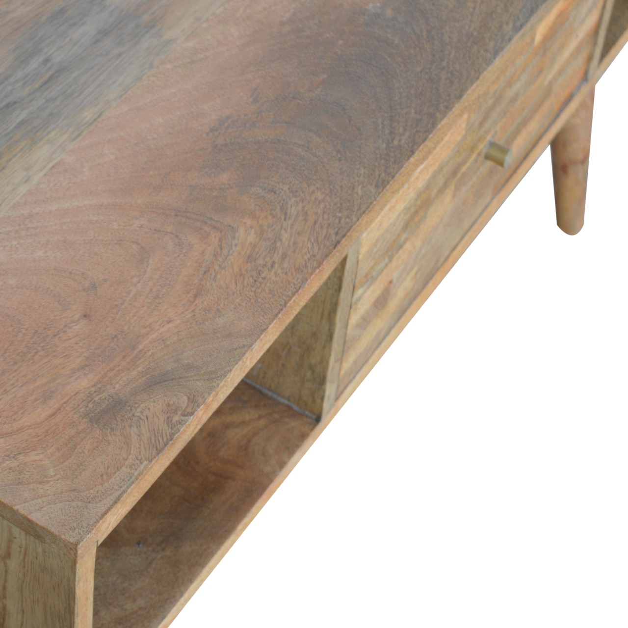 Solid Mango Wood Oak Finished 1 Drawer Mixed Tones Coffee Table - Image 4