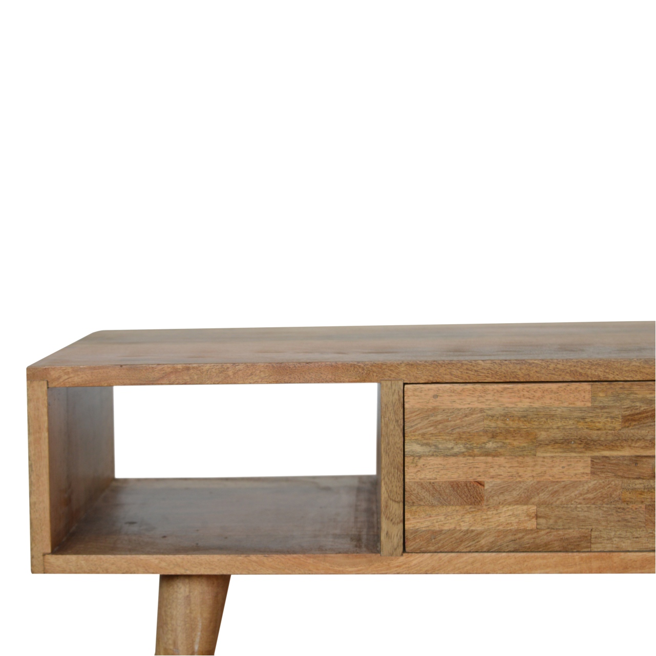 Solid Mango Wood Oak Finished 1 Drawer Mixed Tones Coffee Table - Image 5