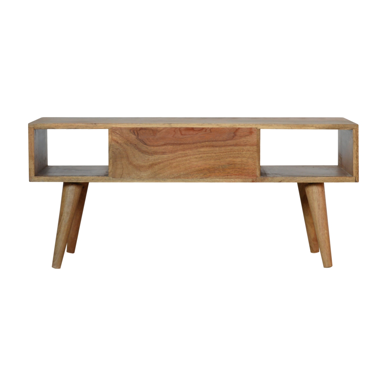 Solid Mango Wood Oak Finished 1 Drawer Mixed Tones Coffee Table - Image 9