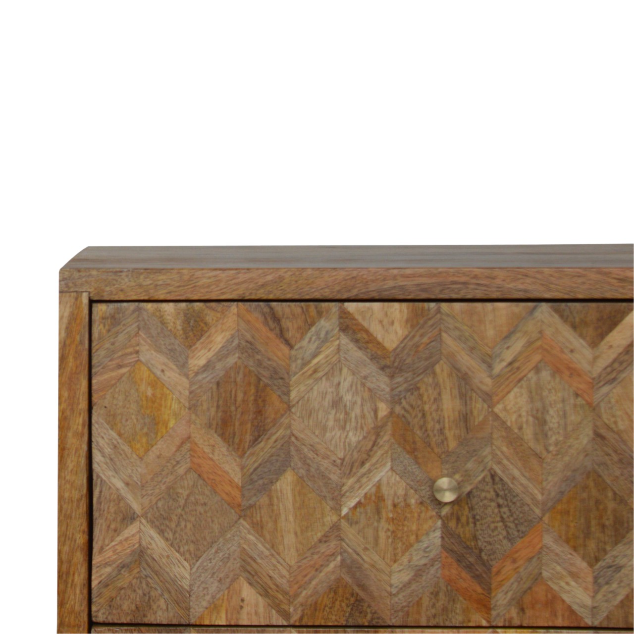 Solid Mango Wood Oak Finished 2 Drawer Patterned Bedside - Image 5