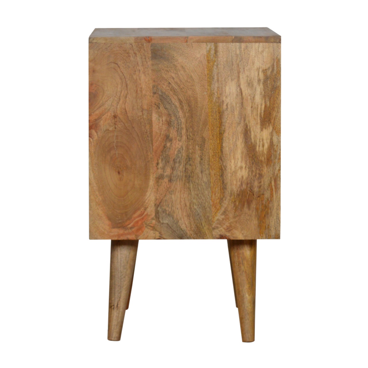 Solid Mango Wood Oak Finished 2 Drawer Patterned Bedside - Image 8
