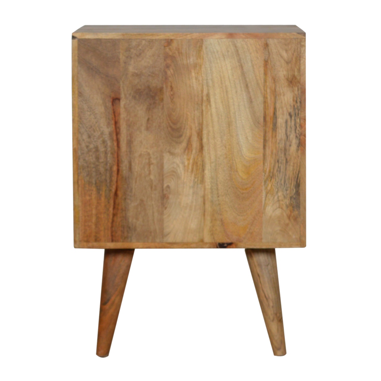 Solid Mango Wood Oak Finished 2 Drawer Patterned Bedside - Image 9