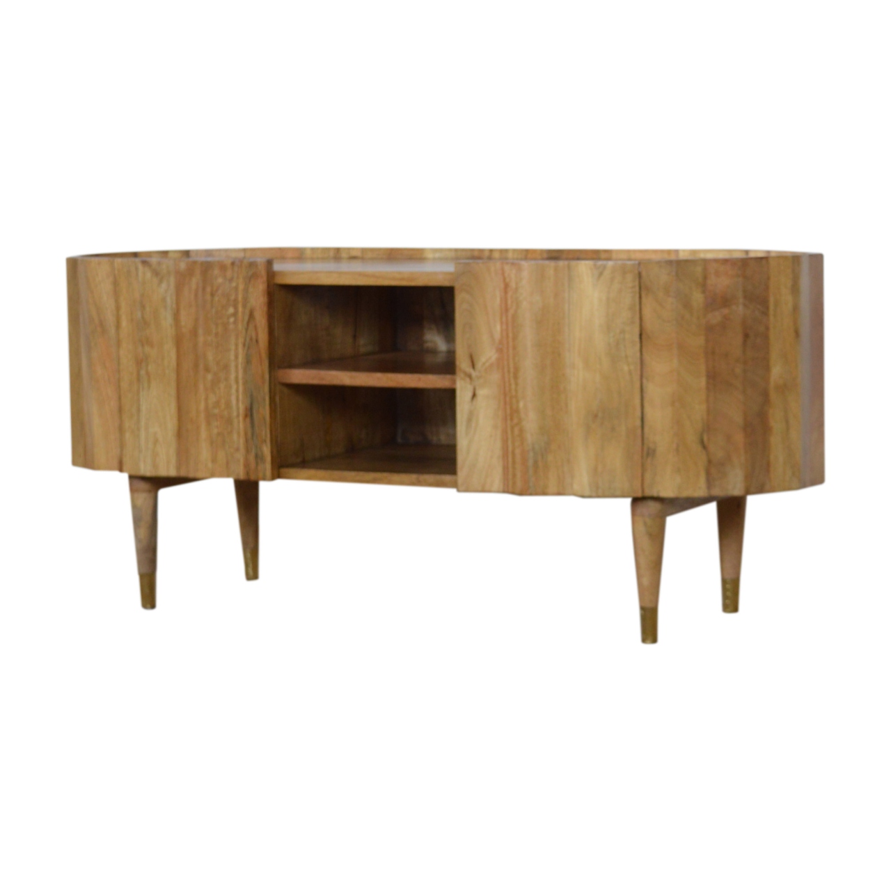 Solid Mango Wood Natural Finished Ridged Media Unit - Image 2