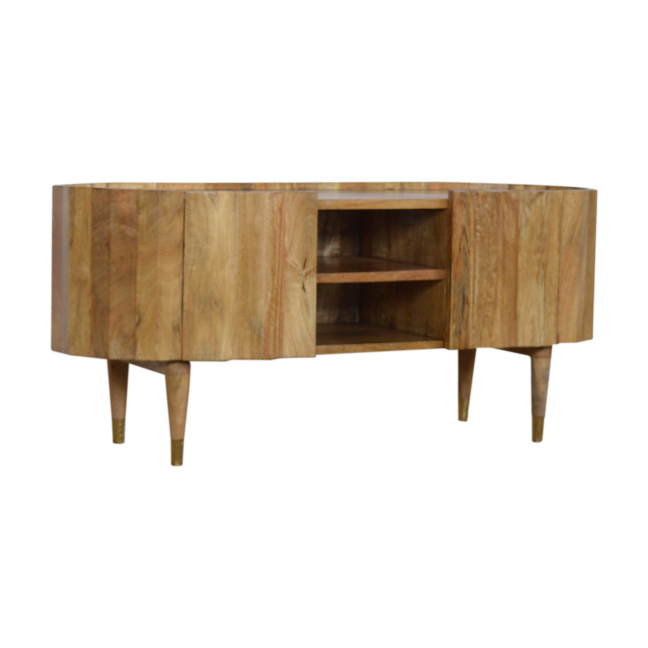 Solid Mango Wood Natural Finished Ridged Media Unit - Image 3