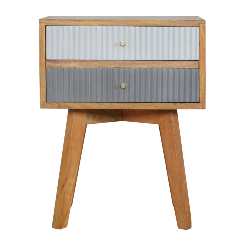 Solid Mango Wood Oak Finished 2 Drawer Line 2 Tone Grey Painted Bedside