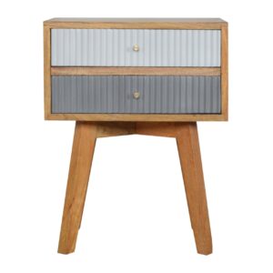 Solid Mango Wood Oak Finished 2 Drawer Line 2 Tone Grey Painted Bedside